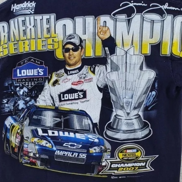 Vtg Jimmie Johnson TShirt Black Chase AOP 2007 Nextel Cup 2 Time Champion Men XL - Picture 8 of 16